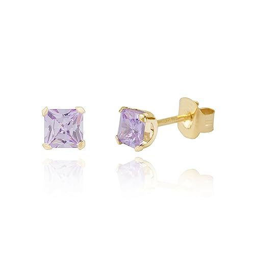 9 ct Gelb Gold 4 mm Lila Violett Zirkonia CZ quadratische Form Ohrstecker Ohrringe/Geschenkbox 9 ct Gelb Gold 4 mm Lila Violett Zirkonia CZ quadratische Form Ohrstecker Ohrringe/Geschenkbox von Funkyrox