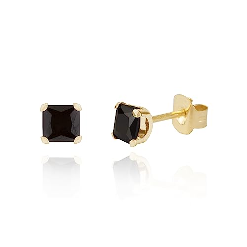 9 ct Gelb Gold 4 mm Schwarz Ohrstecker, Zirkonia quadratisch von Funkyrox