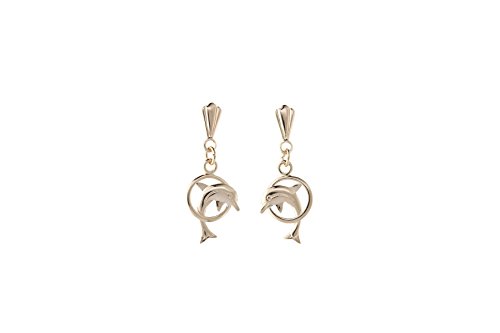 9 ct Gelb Gold Single Creolen Delfin Drop Ohrringe. Geschenk-Box von Funkyrox
