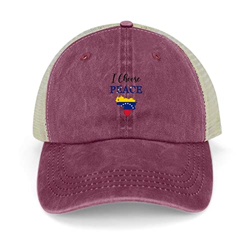 Funlucy Venezuela Flagge I Choose Peace Mesh Back Cap Venezuela Nationalflagge Baseball Cap Verstellbare Denim Cap, Weinrot - Venezuela-Flagge I Choose Peace, One size von Funlucy