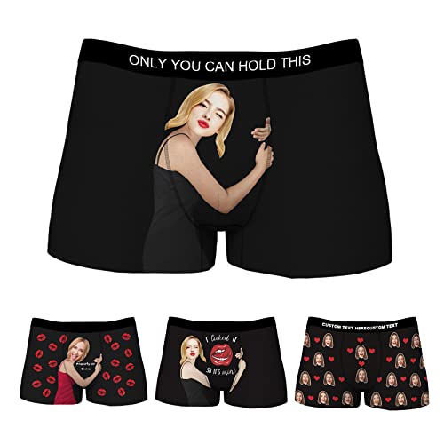 Personalisiert Herren Unterhose Boxershorts mit Gesicht Foto Bedrucken Lustig Unterwäsche Personalisierte Geburtstag Valentinestag Geschenke für Männer Ehemann Freund, Mehrfarbig XS-3XL von Funmii