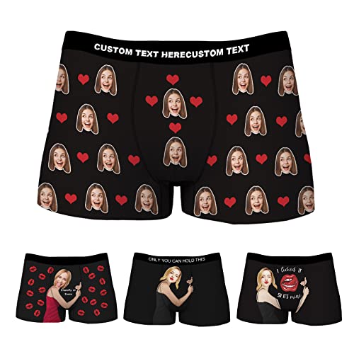 Personalisiert Herren Unterhose Boxershorts mit Gesicht Foto Bedrucken Lustig Unterwäsche Personalisierte Geburtstag Valentinestag Geschenke für Männer Ehemann Freund, Mehrfarbig XS-3XL von Funmii