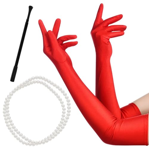 Funmo Rote Handschuhe, cruella kostüm, cruella devil kostüm, cruella devil kostüm damen, Stil Rote Fasching Karneval Kostüm, für Halloween Weihnachten Neujahr Mehrweg, Faschingskostüme von Funmo