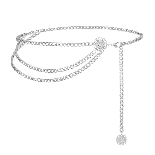 Bauchkette,Multilevel Bauchkette Silber Piratenkette Damen Metall Kettengürtel Verstellbar mit Kettendesign Mehrschichtige Taillenkette für Kleider & Jeans Hüftkette aus Legierung von Funngy