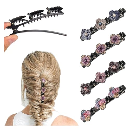 Glänzende Strass Haarspange,4PCS Damen Haarspangen Haarspange mit Kristallblume Doppellagige Haarspangen Haarspangen Glitzernder Kristallstein Mädchen Haarschmuck für Mädchen Frauen von Funngy
