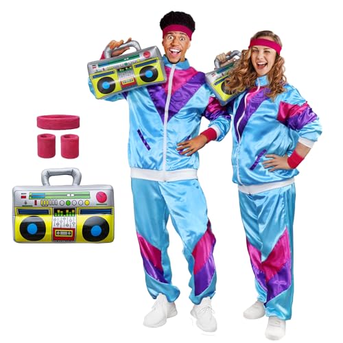 Funlot 80er Jahre Outfit Damen Herren - 6pcs KostüM 80er Jahre 80er Trainingsanzug KostüMe für Erwachsene Fasching Karneval KostüM Damen Paar Retro Jacke 80er Jahre Accessoires L Funlot 80er Jahre Outfit Damen Herren - 6pcs KostüM 80er Jahre 80er Trainingsanzug KostüMe für Erwachsene Fasching Karneval KostüM Damen Paar Retro Jacke 80er Jahre Accessoires L von Funnlot
