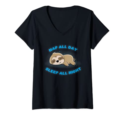 Damen Nap All Day Sleep All Night Faultierliebhaber, lustige Geschenkidee T-Shirt mit V-Ausschnitt Damen Nap All Day Sleep All Night Faultierliebhaber, lustige Geschenkidee T-Shirt mit V-Ausschnitt von Funny, Sloth Clothing for Men, Women and Youth