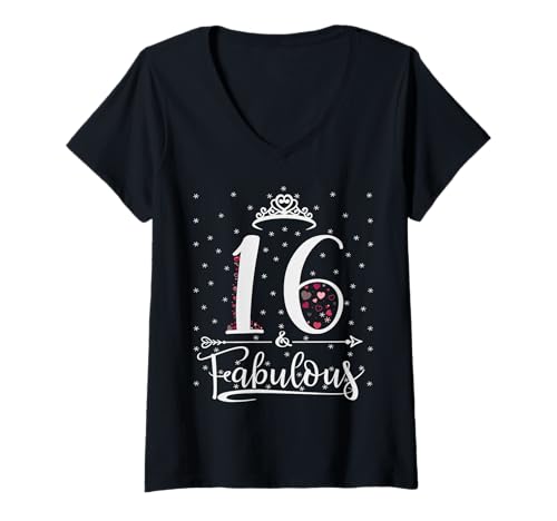 Damen 16 & Fabulous 16 Jahre altes Mädchen zum 16. Geburtstag T-Shirt mit V-Ausschnitt von Funny 16th Birthday Girl 16 Years Old Bday Women