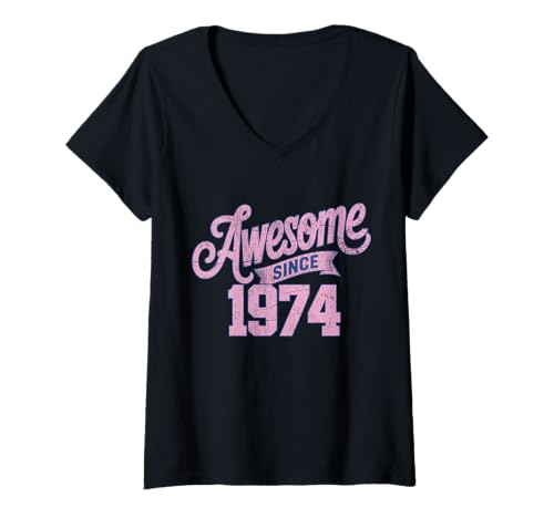 Damen Tolles Geschenk für den Geburtstag seit 1974 T-Shirt mit V-Ausschnitt Damen Tolles Geschenk für den Geburtstag seit 1974 T-Shirt mit V-Ausschnitt von Funny 1974 birthday gifts