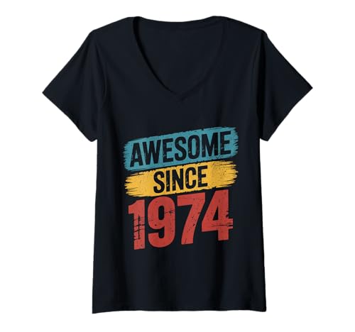 Damen Tolles Geschenk für den Geburtstag seit 1974 T-Shirt mit V-Ausschnitt Damen Tolles Geschenk für den Geburtstag seit 1974 T-Shirt mit V-Ausschnitt von Funny 1974 birthday gifts