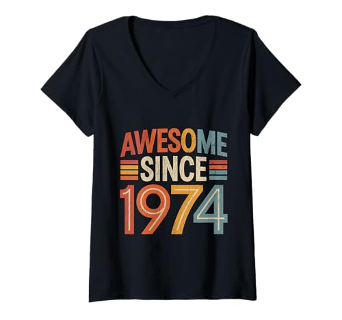 Damen Tolles Geschenk für den Geburtstag seit 1974 T-Shirt mit V-Ausschnitt Damen Tolles Geschenk für den Geburtstag seit 1974 T-Shirt mit V-Ausschnitt von Funny 1974 birthday gifts