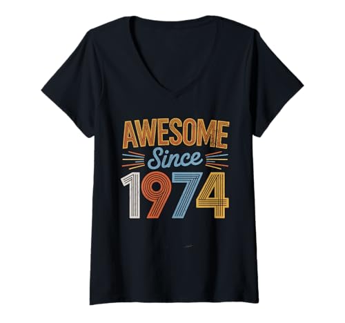 Damen Tolles Geschenk für den Geburtstag seit 1974 T-Shirt mit V-Ausschnitt Damen Tolles Geschenk für den Geburtstag seit 1974 T-Shirt mit V-Ausschnitt von Funny 1974 birthday gifts