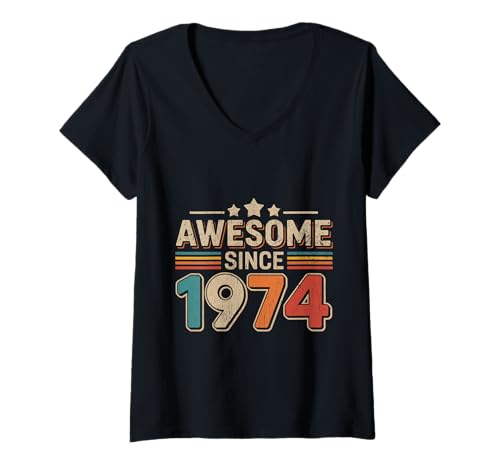 Damen Tolles Geschenk für den Geburtstag seit 1974 T-Shirt mit V-Ausschnitt Damen Tolles Geschenk für den Geburtstag seit 1974 T-Shirt mit V-Ausschnitt von Funny 1974 birthday gifts