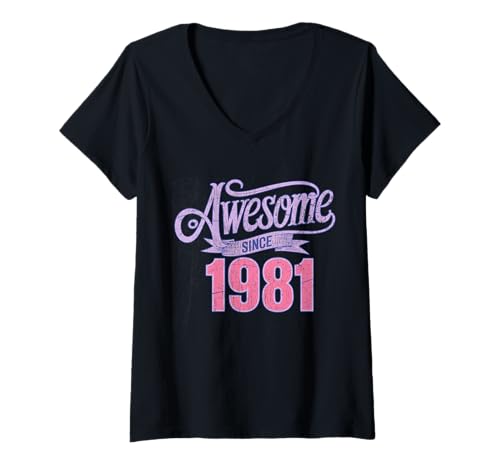 Damen Tolles Geschenk für Geburtstage von 1981 T-Shirt mit V-Ausschnitt Damen Tolles Geschenk für Geburtstage von 1981 T-Shirt mit V-Ausschnitt von Funny 1981 birthday gifts