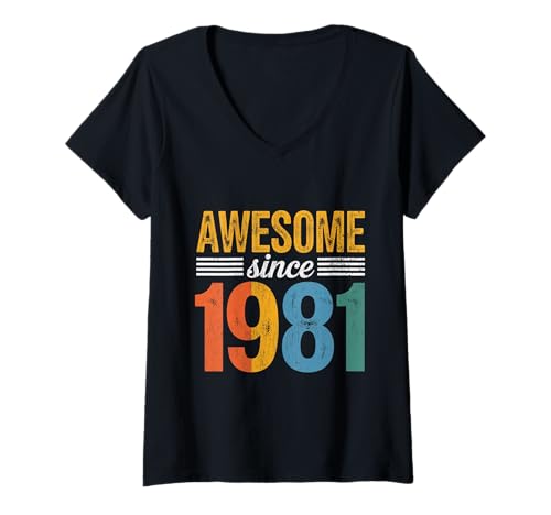 Damen Tolles Geschenk für Geburtstage von 1981 T-Shirt mit V-Ausschnitt Damen Tolles Geschenk für Geburtstage von 1981 T-Shirt mit V-Ausschnitt von Funny 1981 birthday gifts
