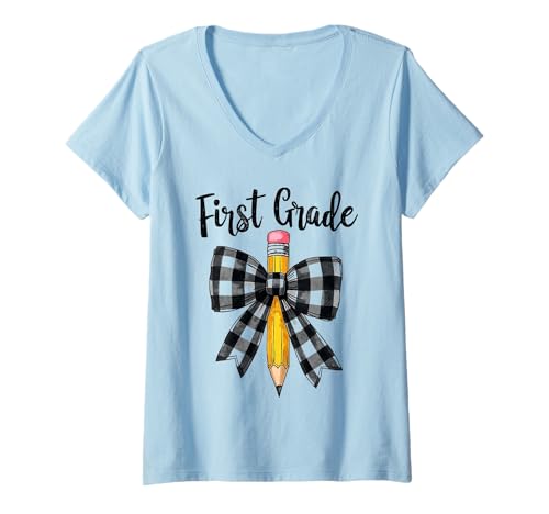 Damen Niedlicher Bleistift für Lehrer oder Schüler T-Shirt mit V-Ausschnitt Damen Niedlicher Bleistift für Lehrer oder Schüler T-Shirt mit V-Ausschnitt von Funny 1St Grade Costume For Back To School Gifts