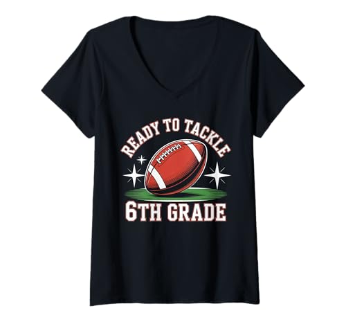 Damen Bereit für das erste Schuljahr der ersten Klasse T-Shirt mit V-Ausschnitt Damen Bereit für das erste Schuljahr der ersten Klasse T-Shirt mit V-Ausschnitt von Funny 1st Grade Football Sport Lover Gifts