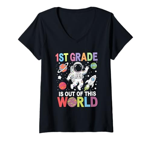 Damen Die 1. Klasse ist Nicht von Dieser Welt Der Weltraumlehrer ist Wieder in der Schule T-Shirt mit V-Ausschnitt Damen Die 1. Klasse ist Nicht von Dieser Welt Der Weltraumlehrer ist Wieder in der Schule T-Shirt mit V-Ausschnitt von Funny 1st Grade Teacher Back to School Design