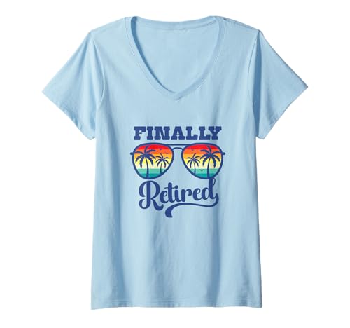Damen Finally Retired 2025 Vintage Sonnenbrille T-Shirt mit V-Ausschnitt Damen Finally Retired 2025 Vintage Sonnenbrille T-Shirt mit V-Ausschnitt von Funny 2025 Retirement Not My Problem Anymore