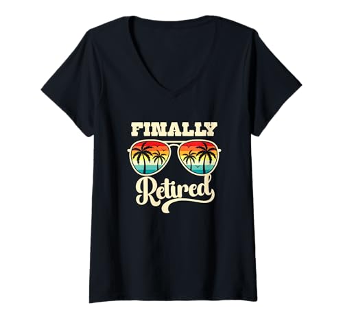 Damen Retirement 2025 Finally Retired Vintage Sonnenbrille T-Shirt mit V-Ausschnitt Damen Retirement 2025 Finally Retired Vintage Sonnenbrille T-Shirt mit V-Ausschnitt von Funny 2025 Retirement Not My Problem Anymore