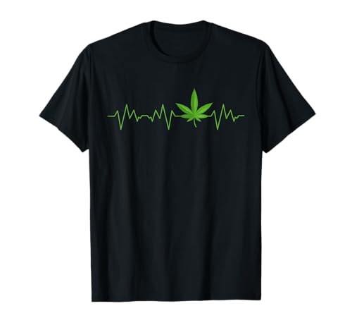 Weed Men Women Marihuana Leaf Heartbeat Weed Cannabis Lover T-Shirt von Funny 420 Cannabis Stoner Marijuana Leaf Graphic
