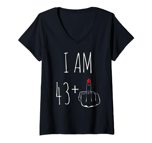 Damen I Am 43 Plus 1 Mittelfinger für einen 44. Geburtstag T-Shirt mit V-Ausschnitt Damen I Am 43 Plus 1 Mittelfinger für einen 44. Geburtstag T-Shirt mit V-Ausschnitt von Funny 44th Birthday For Women for men