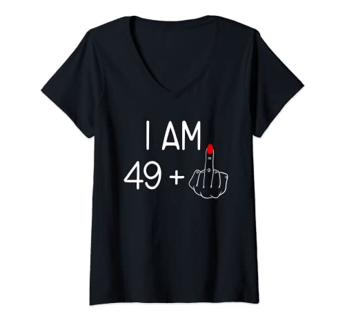 Damen Damen I Am 49 Plus 1 Mittelfinger für 50. Geburtstag Frauen T-Shirt mit V-Ausschnitt Damen Damen I Am 49 Plus 1 Mittelfinger für 50. Geburtstag Frauen T-Shirt mit V-Ausschnitt von Funny 49th Birthday shirts gifts jokes -More Here