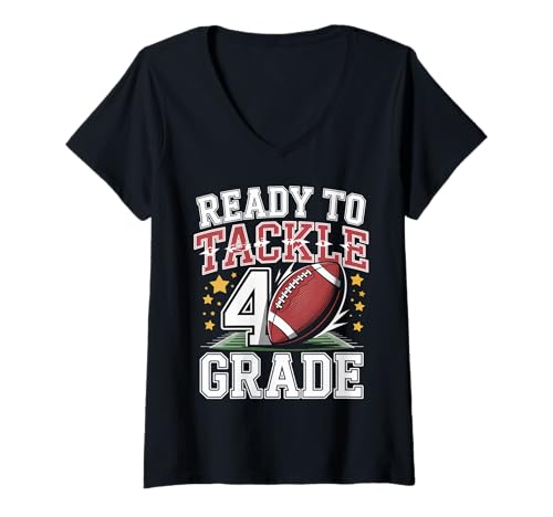 Damen Bereit für die vierte Klasse Fußballschule Jahr zurück zur Schule T-Shirt mit V-Ausschnitt Damen Bereit für die vierte Klasse Fußballschule Jahr zurück zur Schule T-Shirt mit V-Ausschnitt von Funny 4th Grade Football Sport Lover Gifts