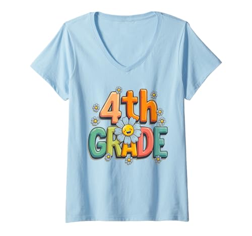 Damen Toller erster Tag der 4. Klasse, lustiger Schulanfang T-Shirt mit V-Ausschnitt Damen Toller erster Tag der 4. Klasse, lustiger Schulanfang T-Shirt mit V-Ausschnitt von Funny 4th Grade Groovy Back To School Gifts