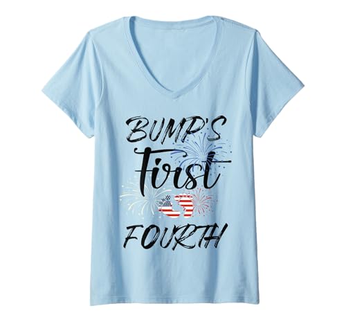 Damen Bump's First 4th of Juli Pregnancy Independence Day T-Shirt mit V-Ausschnitt von Funny 4th Of July Apparel For Party