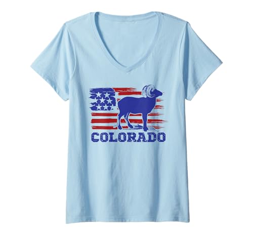 Damen Colorado 4. Juli USA Flagge Bighorn Schaf Patriotisch T-Shirt mit V-Ausschnitt Damen Colorado 4. Juli USA Flagge Bighorn Schaf Patriotisch T-Shirt mit V-Ausschnitt von Funny 4th Of July Apparel For Party