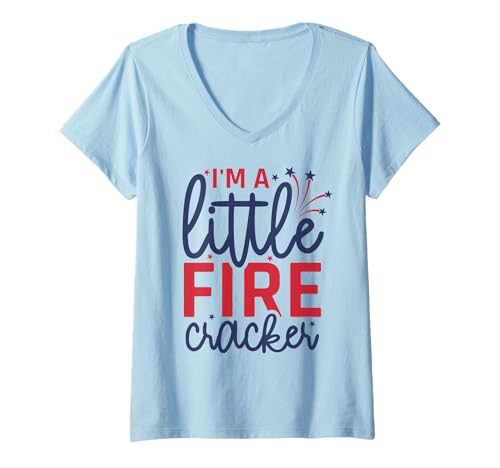 Damen I'm Little Firecracker USA Flagge 4. Juli Unabhängigkeitstag T-Shirt mit V-Ausschnitt Damen I'm Little Firecracker USA Flagge 4. Juli Unabhängigkeitstag T-Shirt mit V-Ausschnitt von Funny 4th Of July Apparel For Party