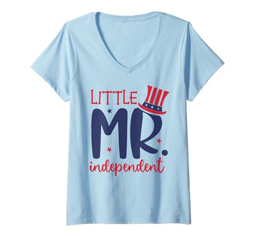 Damen Little Mr. Independent Cute 4. Juli Patriotisch T-Shirt mit V-Ausschnitt Damen Little Mr. Independent Cute 4. Juli Patriotisch T-Shirt mit V-Ausschnitt von Funny 4th Of July Apparel For Party