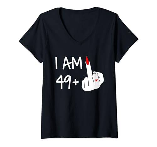 Damen I Am 49 Plus 1 Mittelfinger 50. Geburtstag Frauen Muttertag T-Shirt mit V-Ausschnitt Damen I Am 49 Plus 1 Mittelfinger 50. Geburtstag Frauen Muttertag T-Shirt mit V-Ausschnitt von Funny 50th Birthday For Women Tees Mothers Day