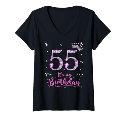 Damen 55 It's My Birthday 55 Jahre alt, Geschenk zum 55. Geburtstag für Damen T-Shirt mit V-Ausschnitt Damen 55 It's My Birthday 55 Jahre alt, Geschenk zum 55. Geburtstag für Damen T-Shirt mit V-Ausschnitt von Funny 55th Birthday Girl 55 Years Old Birthday Tee