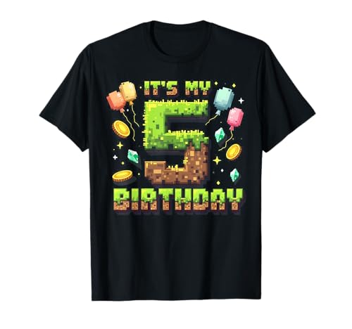 Birthday Boy Shirt It's My 5th Birthday Videospiel Pixel T-Shirt von Funny 5th Birthday Boys 5 Years Old bday Gifts