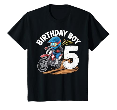 Kinder Kinder 5 Jahre alt Junge Fahrrad Reiten Motocross 5. Geburtstag T-Shirt von Funny 5th Birthday Gifts Idea For Motocross Lover