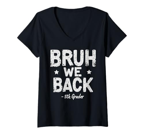 Damen Lustiger Schulanfang der 5. Klasse, Bruh, wir unterstützen Jungs vom ersten Tag T-Shirt mit V-Ausschnitt Damen Lustiger Schulanfang der 5. Klasse, Bruh, wir unterstützen Jungs vom ersten Tag T-Shirt mit V-Ausschnitt von Funny 5th Grade Back to School Costume Gifts Idea