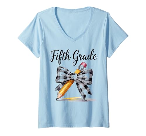 Damen Niedlicher Bleistift für Lehrer oder Schüler der fünften Klasse T-Shirt mit V-Ausschnitt Damen Niedlicher Bleistift für Lehrer oder Schüler der fünften Klasse T-Shirt mit V-Ausschnitt von Funny 5th Grade Costume For Back To School Gifts