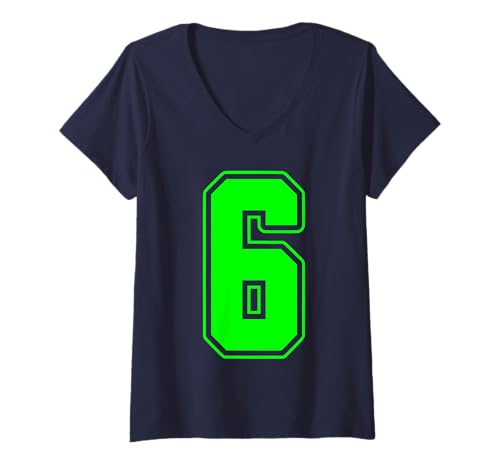 Damen Number 6 Six Meme Varsity Sports Team, Limettengrün, lustig T-Shirt mit V-Ausschnitt Damen Number 6 Six Meme Varsity Sports Team, Limettengrün, lustig T-Shirt mit V-Ausschnitt von Funny 6 7 Six Seven Matching Designs