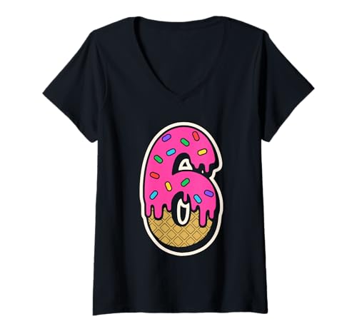 Damen Nummer 6 Six Meme Ice Cream Drip Lustig T-Shirt mit V-Ausschnitt Damen Nummer 6 Six Meme Ice Cream Drip Lustig T-Shirt mit V-Ausschnitt von Funny 6 7 Six Seven Matching Designs