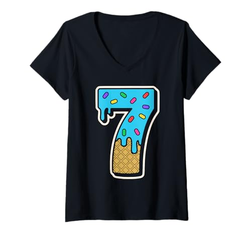Damen Nummer 7 Seven Meme Ice-Cream Drip Funny T-Shirt mit V-Ausschnitt Damen Nummer 7 Seven Meme Ice-Cream Drip Funny T-Shirt mit V-Ausschnitt von Funny 6 7 Six Seven Matching Designs