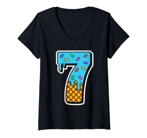 Damen Nummer 7 Seven Meme Ice-Cream Drip Funny T-Shirt mit V-Ausschnitt Damen Nummer 7 Seven Meme Ice-Cream Drip Funny T-Shirt mit V-Ausschnitt von Funny 6 7 Six Seven Matching Designs