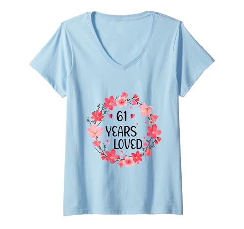 Damen Floral 61 Years Loved Women 61 Years Old cool 61th Birthday T-Shirt mit V-Ausschnitt Damen Floral 61 Years Loved Women 61 Years Old cool 61th Birthday T-Shirt mit V-Ausschnitt von Funny 61 Years Old Gifts for Mom Grandma