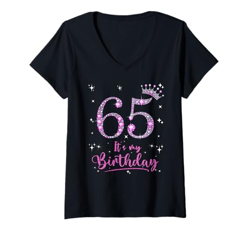 Damen 65 It's My Birthday 65 Years Old 65th Birthday Frauen Geschenk T-Shirt mit V-Ausschnitt Damen 65 It's My Birthday 65 Years Old 65th Birthday Frauen Geschenk T-Shirt mit V-Ausschnitt von Funny 65th Birthday Girl 65 Years Old Birthday Tee