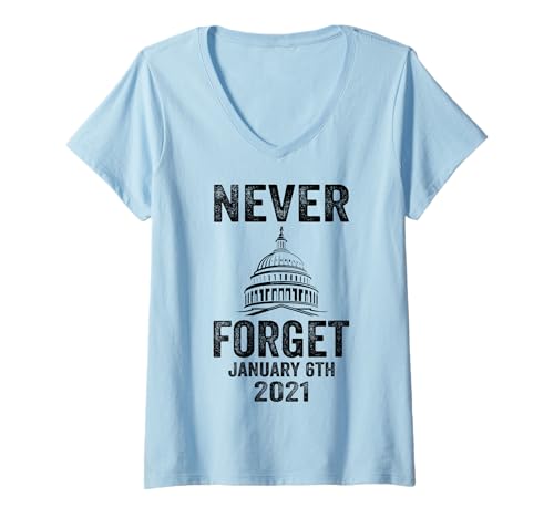 Damen Funny Never Forget 6. Januar 2021 Distressed T-Shirt mit V-Ausschnitt von Funny 6th January 2021 tee