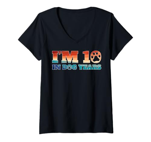 Damen Ich Bin 25.4 cm Hundejahren T-Shirt mit V-Ausschnitt Damen Ich Bin 25.4 cm Hundejahren T-Shirt mit V-Ausschnitt von Funny 70th birthday designs