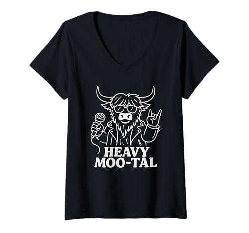 Damen Highland Cow Rockstar Rock Sänger Geschenk für Männer Frauen Kinder T-Shirt mit V-Ausschnitt Damen Highland Cow Rockstar Rock Sänger Geschenk für Männer Frauen Kinder T-Shirt mit V-Ausschnitt von Funny 80s Vintage Punk Rock Music Concert Lover
