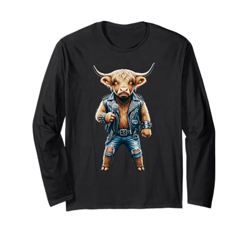 Highland Cow Rockstar Rock Sänger Geschenk für Männer Frauen Kinder Langarmshirt Highland Cow Rockstar Rock Sänger Geschenk für Männer Frauen Kinder Langarmshirt von Funny 80s Vintage Punk Rock Music Concert Lover