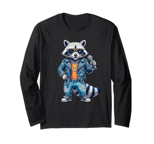 Waschbär Tier Rockstar Rock Sänger Geschenk für Männer Frauen Kinder Langarmshirt Waschbär Tier Rockstar Rock Sänger Geschenk für Männer Frauen Kinder Langarmshirt von Funny 80s Vintage Punk Rock Music Concert Lover
